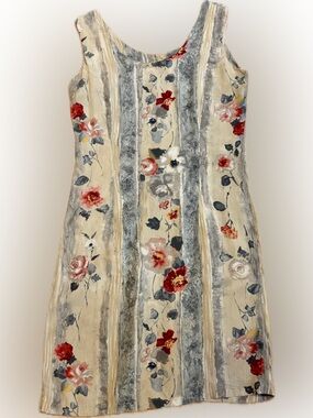 Vintage Jams World Cream & Gray Sleeveless Knee Length Dress 100% Rayon